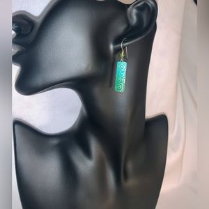 Mermaid Blue/ Green Swirl Brass Dangle Earrings - NWOT